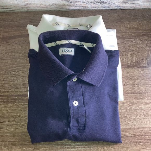 Bundle of 2 Mens Medium IZOD Pima Cotton Polo Shirts Blue & White - Picture 1 of 12